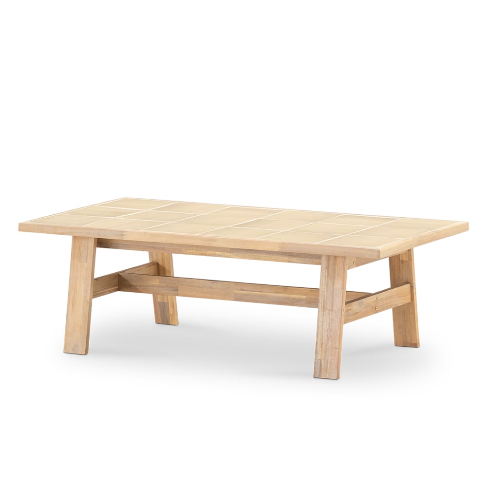 Table basse de jardin en bois et céramique beige 125x65