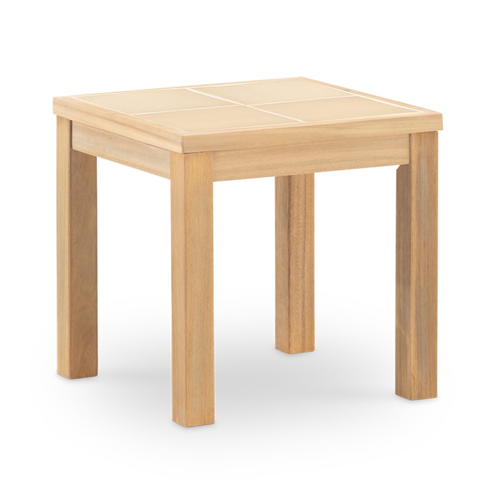 Table basse de jardin 45x45 en bois et céramique beige