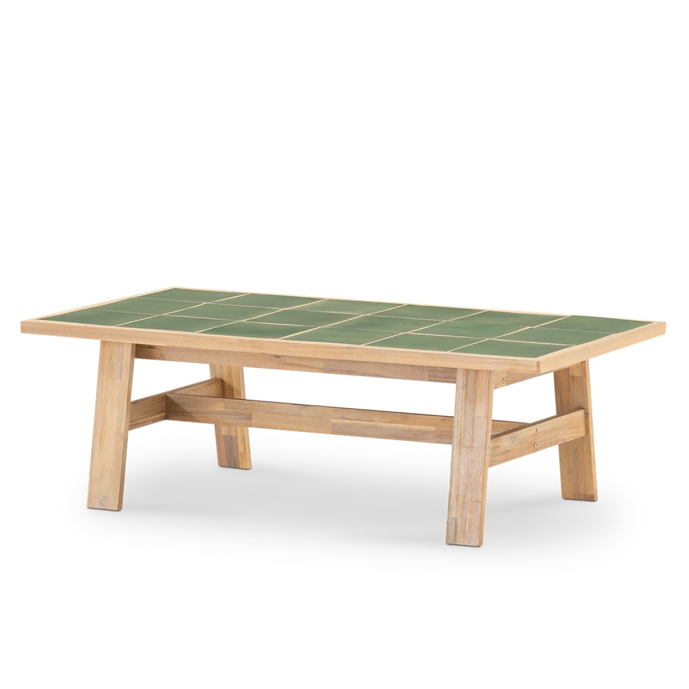 Table basse de jardin en bois et céramique verte 125x65