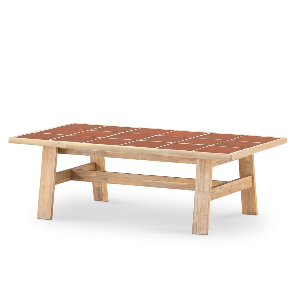 Table basse de jardin en bois et céramique terracotta 125x65