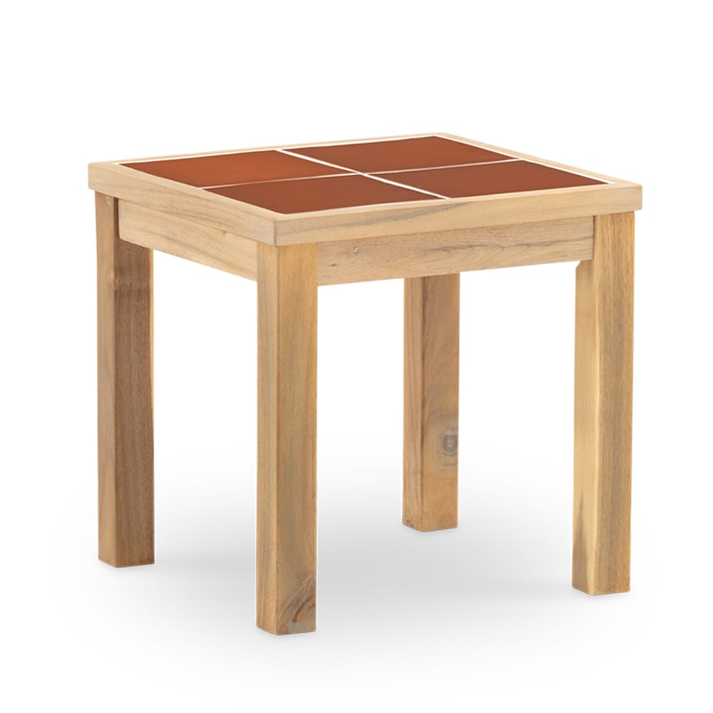 Table basse de jardin en bois et céramique terracotta 45x45
