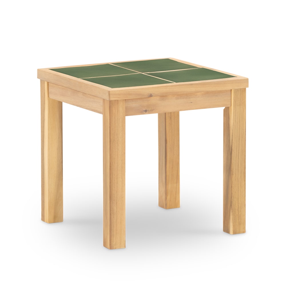 Table basse de jardin en bois et céramique verte 45x45