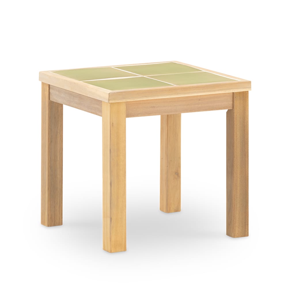 Table basse de jardin en bois et céramique vert clair 45x45