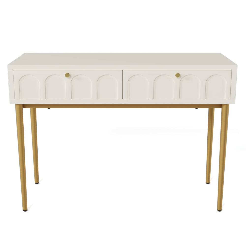 Urban Meuble Frisiertisch mit 2 Schubladen, Gestell und Griff vergoldet, weiß style classic chic - Spanplatte