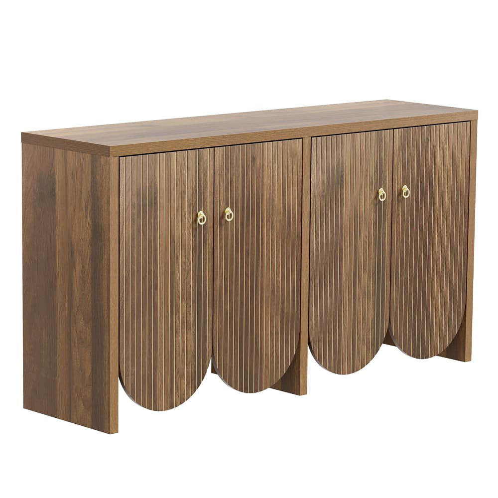 Meuble vitrine bas en bois nervuré avec portes à motifs arrondis - Maisons du Monde