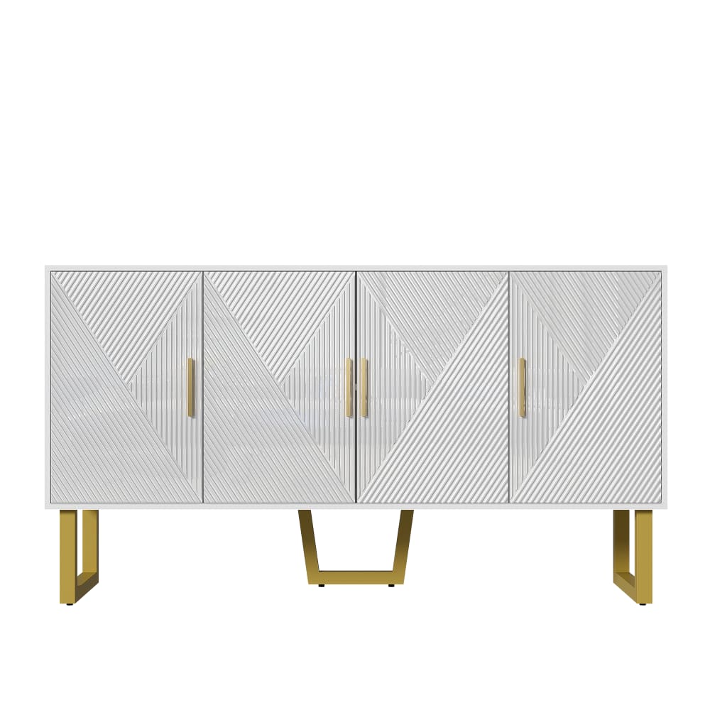 Vitrine décorative blanche et dorée en bois avec 4 portes