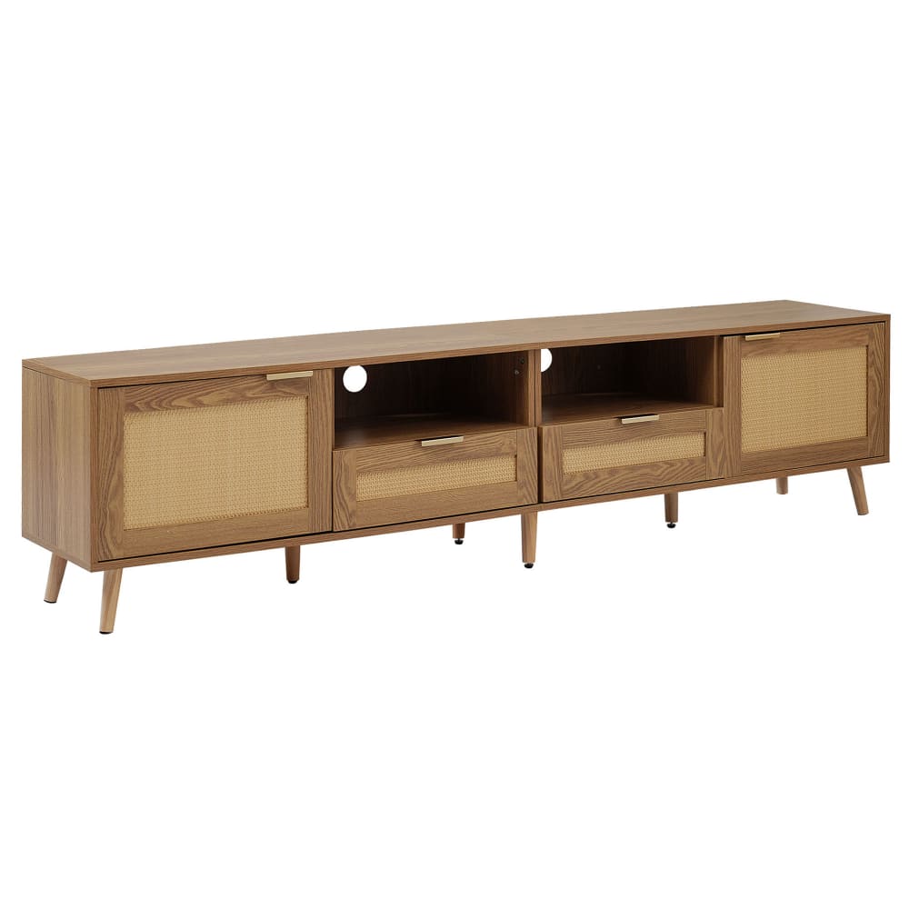 Meuble TV en rotin tressé pieds en bois massif 200x37x49cm - Maisons du Monde