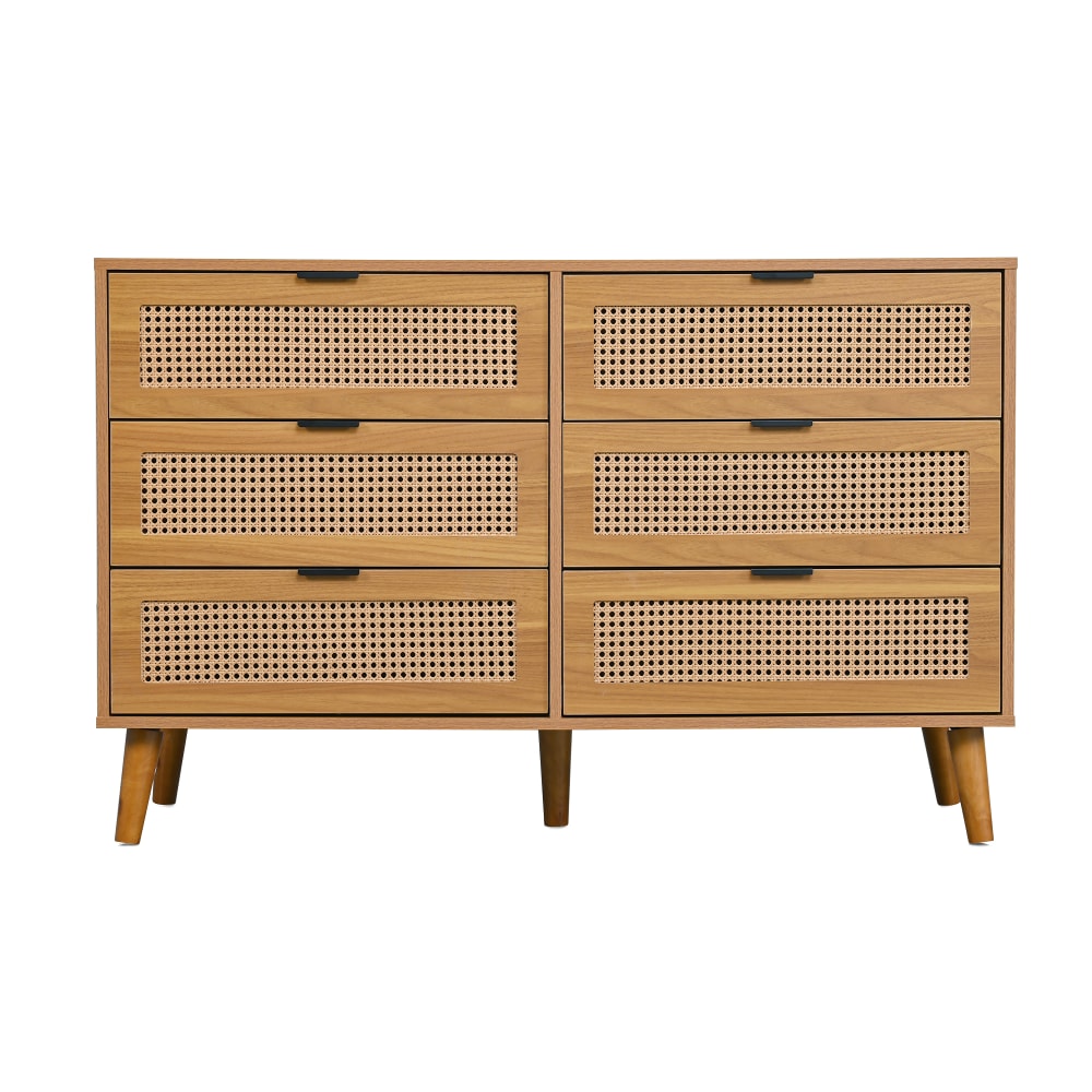 Meuble TV en bois clair avec 6 tiroirs en rotin Meuble TV en bois clair avec 6 tiroirs en rotin