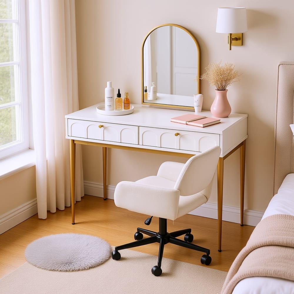 Coiffeuse moderne blanche avec chaise pivotante