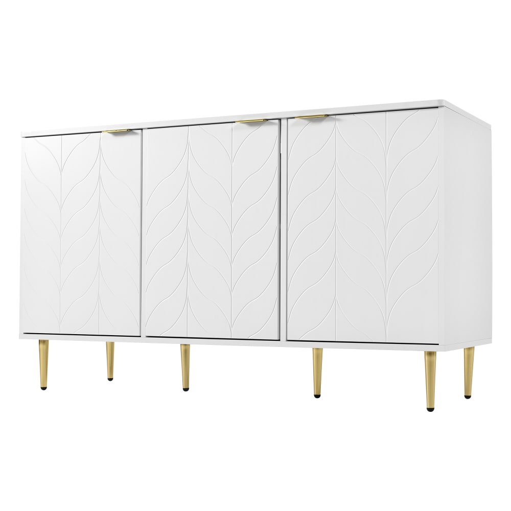 Buffet moderne blanc laqué motif floral pieds et poignées dorés