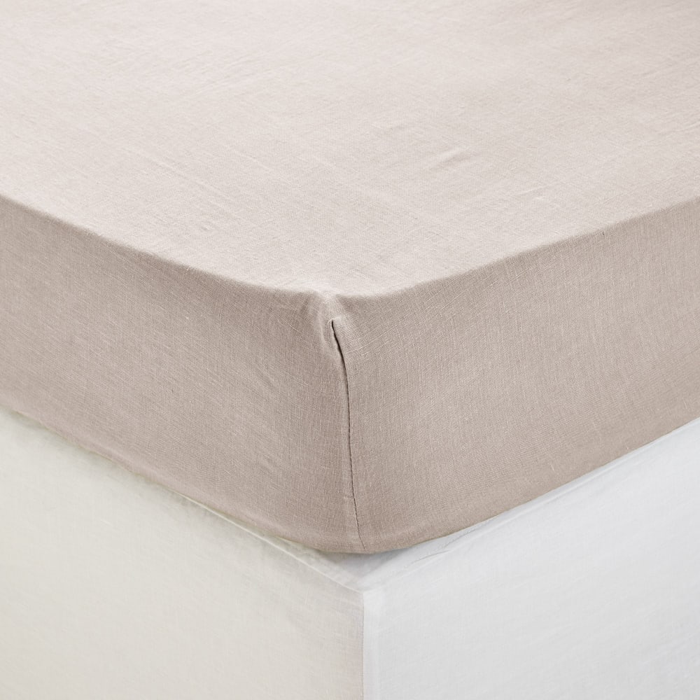 Drap Housse en lin beige 180x200 cm