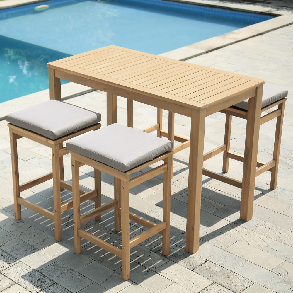 Mange debout 4 places en acacia avec coussins sable