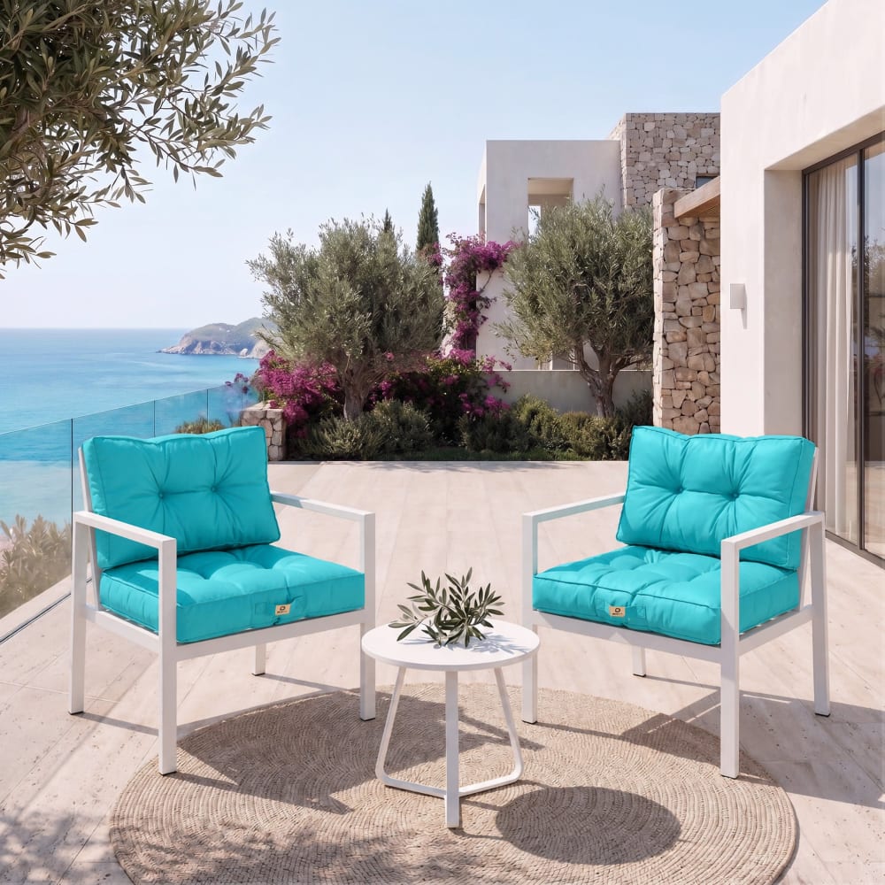 Coussins pour salon de jardin capitonné 50x50cm bleu caraibes - Maisons du Monde