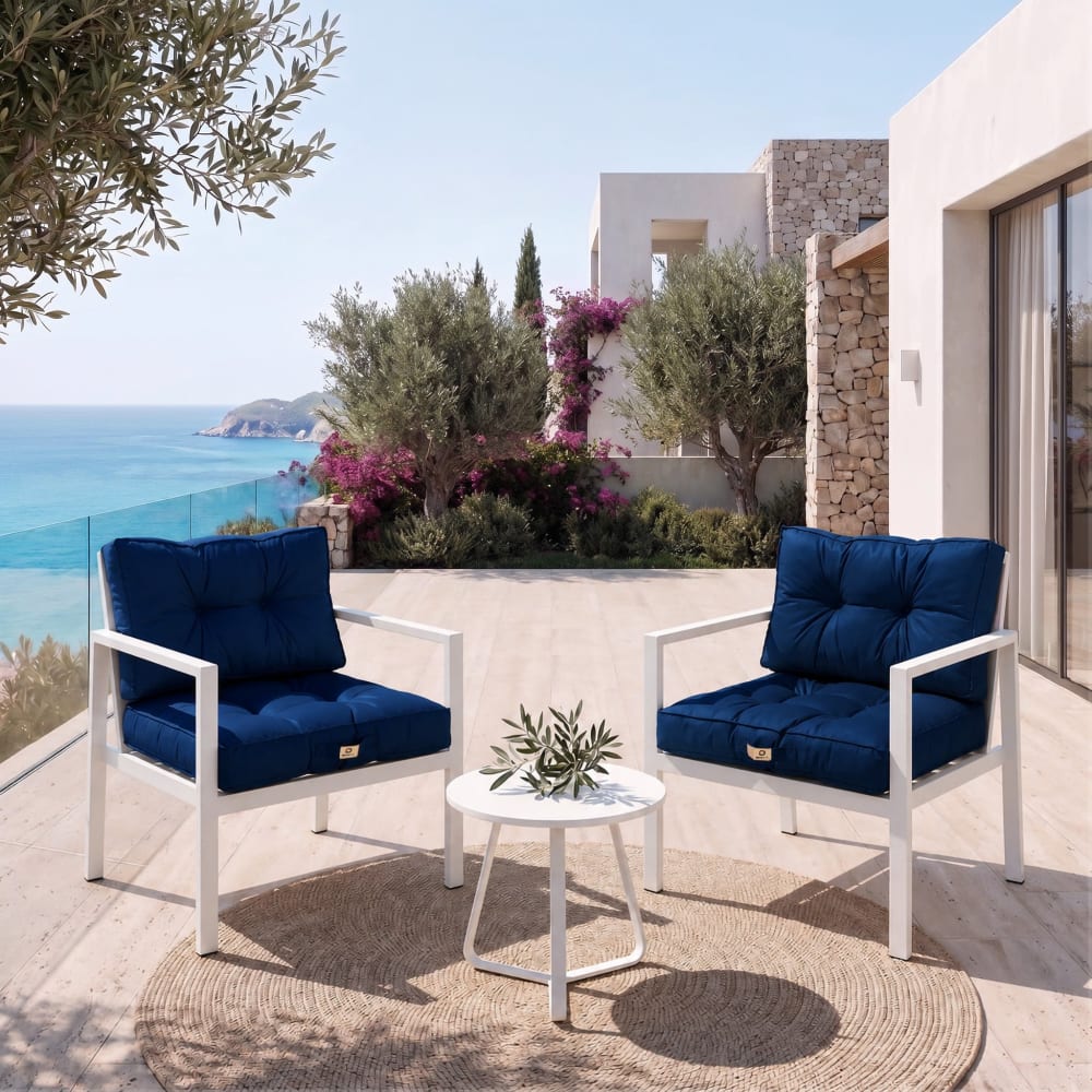 Coussins pour salon de jardin capitonné 50x50cm bleu petrole - Maisons du Monde