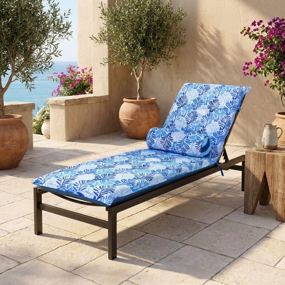 Coussin pour chaise longue et traversin 195x60x5cm motif feuillage - Maisons du Monde