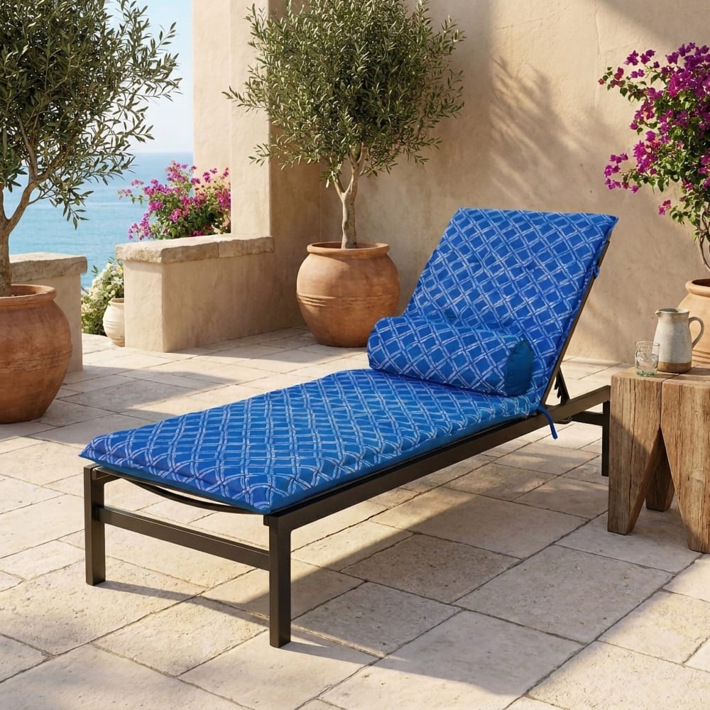 Coussin pour chaise longue et traversin 195x60x5cm motif nautique bleu - Maisons du Monde