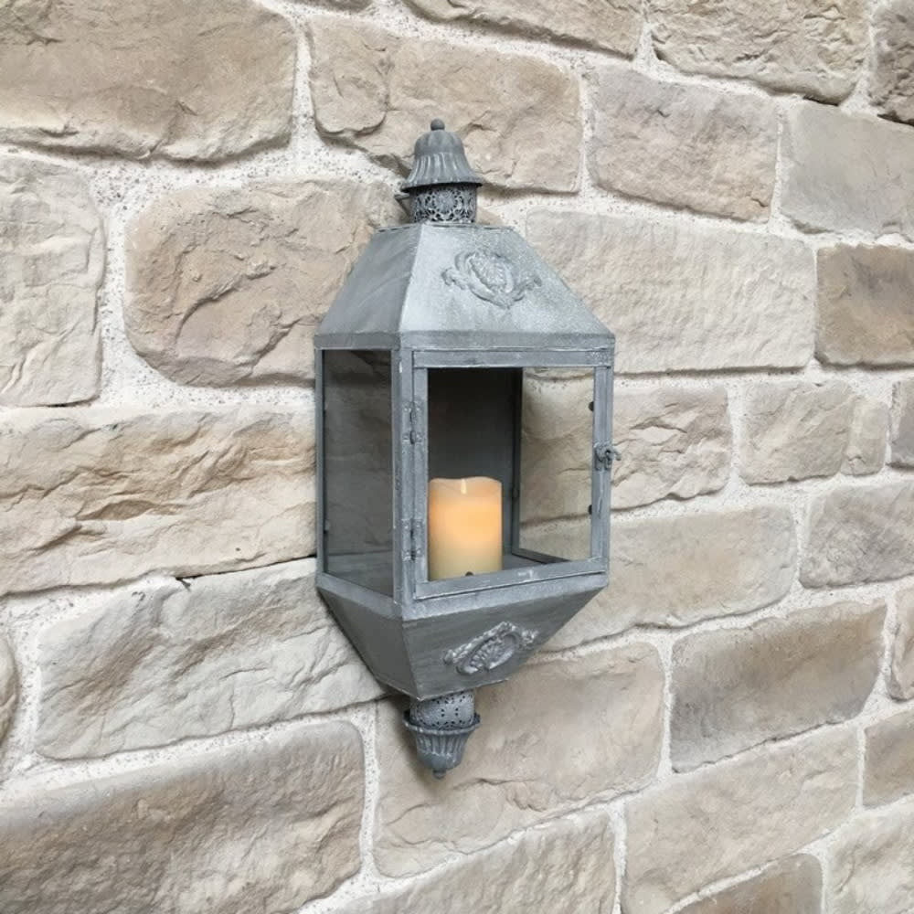 Lanterne extérieure jardin bougie murale ancienne métal gris 70cm - Maisons du Monde