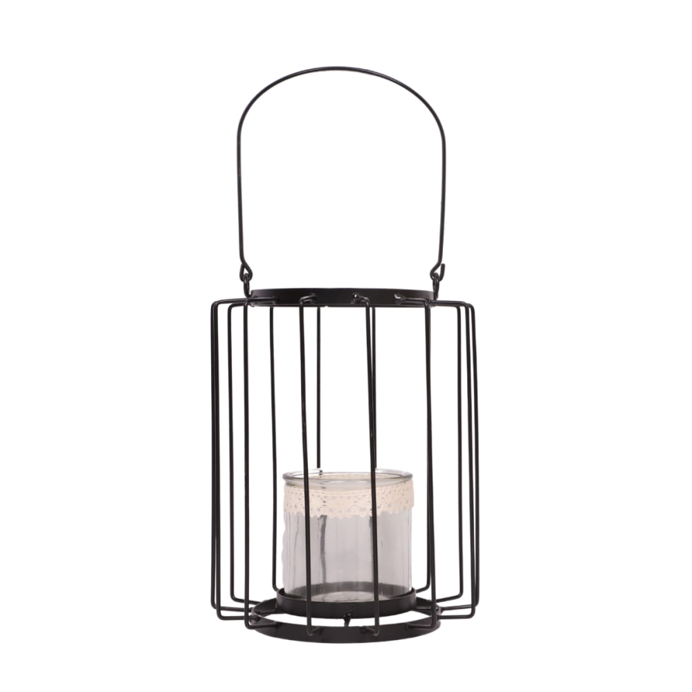 Lanterne jardin extérieur à poser bougie ancienne métal noir 22x28cm