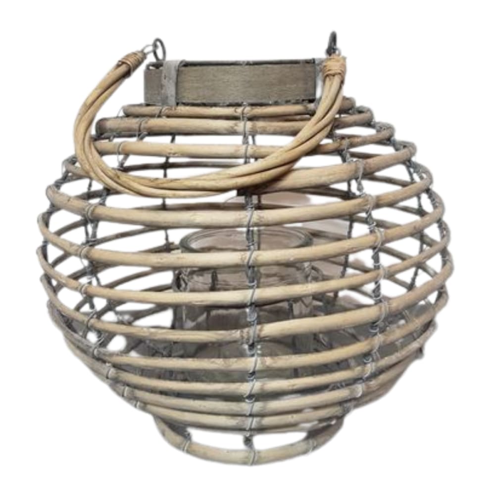 Lanterne jardin extérieur à suspendre bougie ancienne rotin 28cm