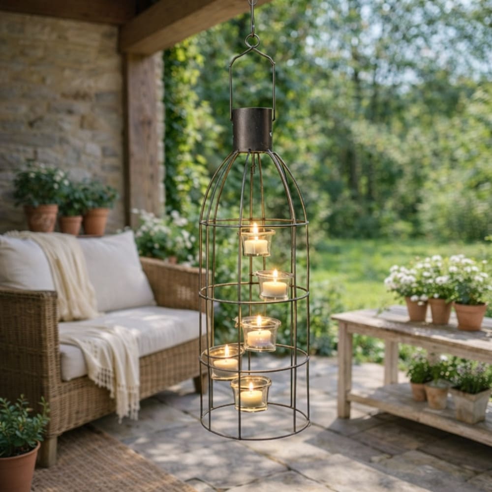Lanterne extérieure jardin à poser bougie ancienne métal gris 60 cm - Maisons du Monde
