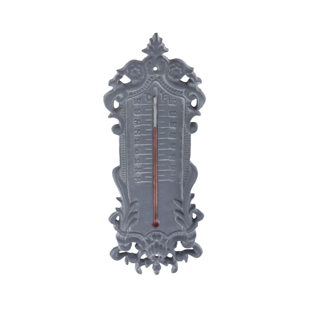 Grand thermomètre extérieur décoratif vintage fonte grise 37cm