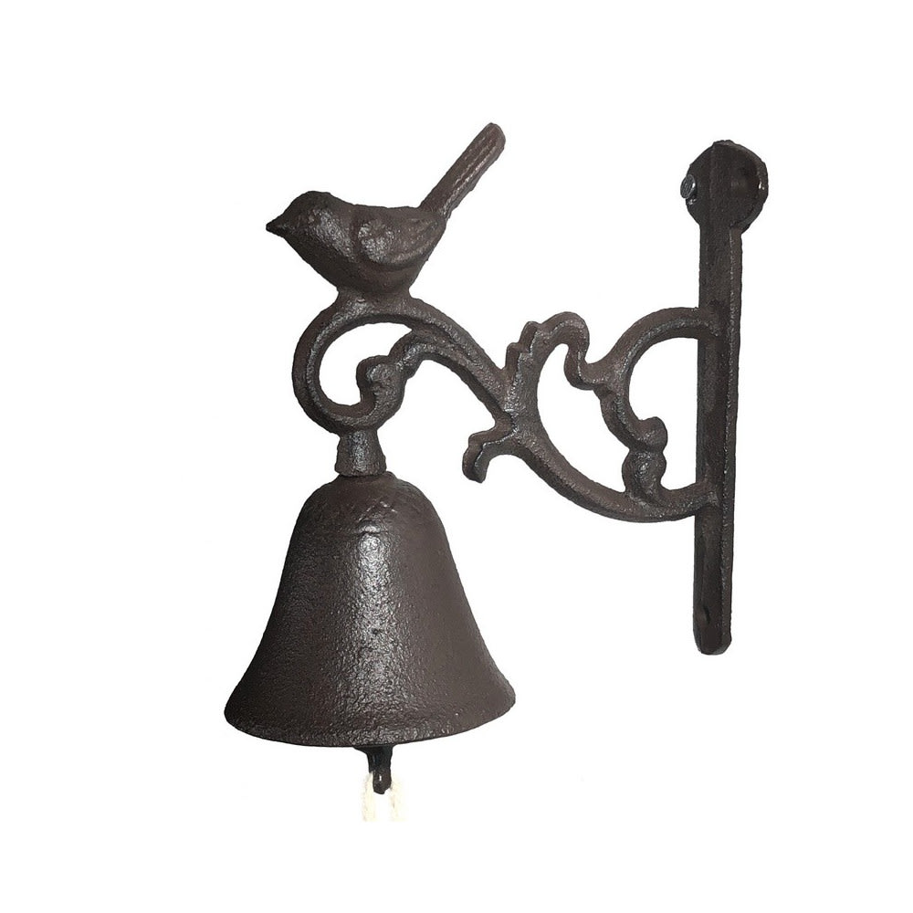 Cloche de jardin de porte ancienne oiseau fonte marron 14x17cm