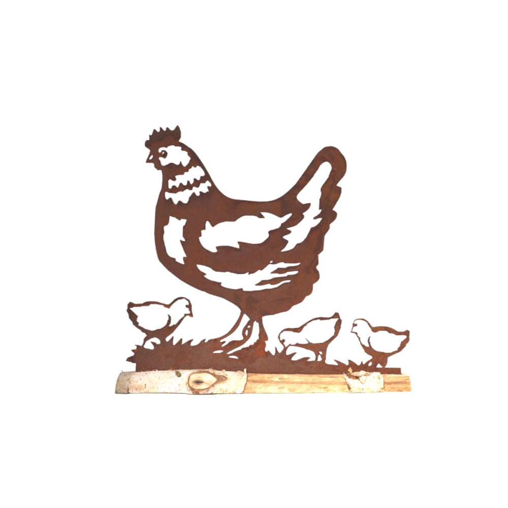 Poule en bois et métal marron 42 x 38 cm
