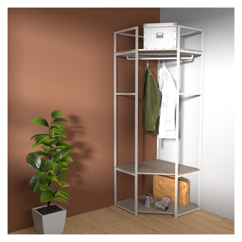 Portant vêtements d'angle  en bois et métal 70x200cm