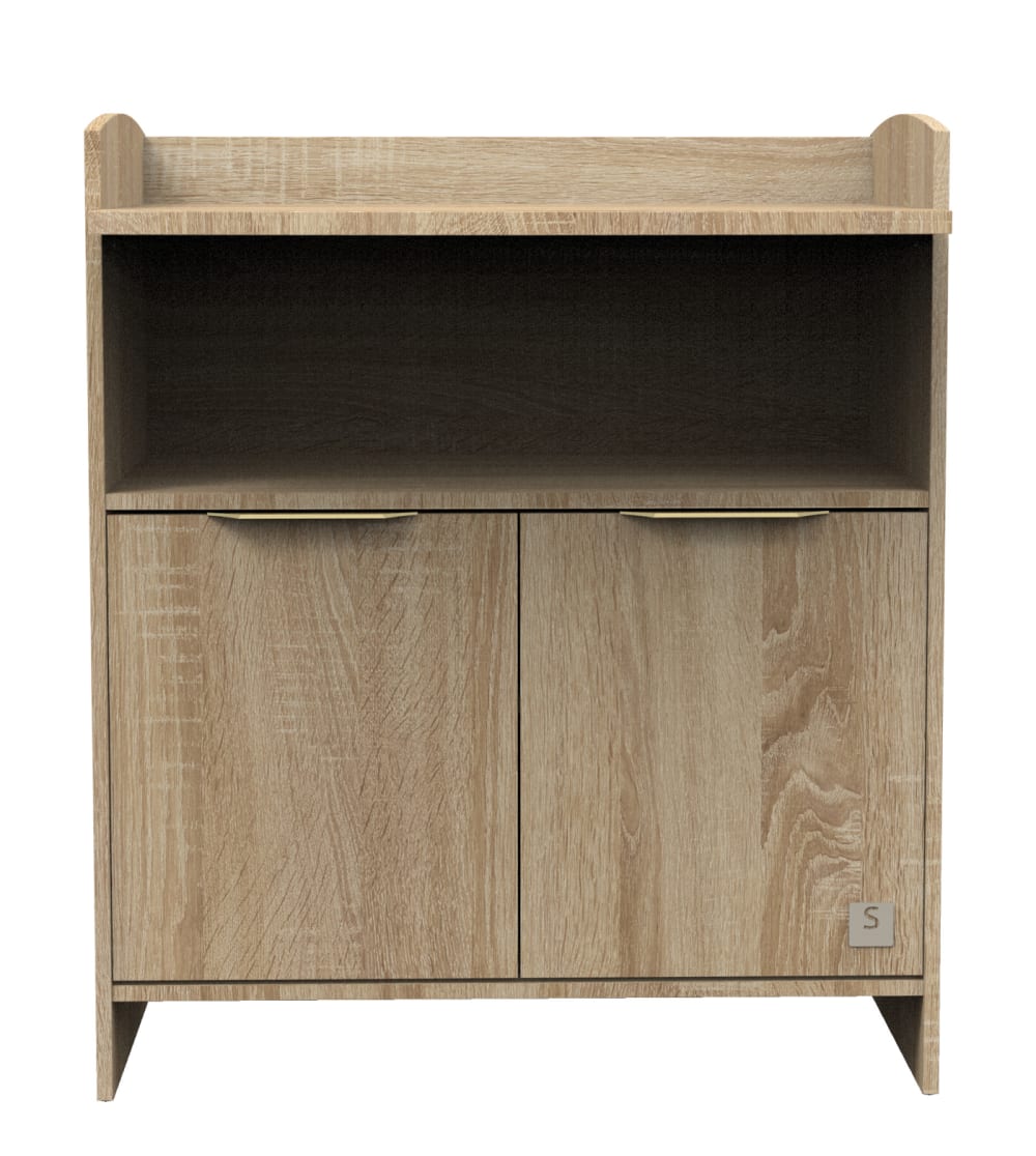 Commode à langer 2 portes et une niche avec poignées dorées décor chên