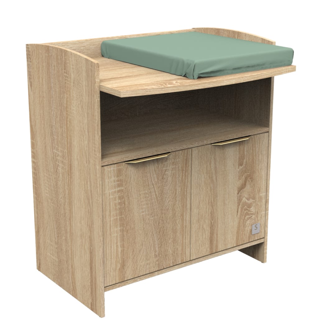 Commode à langer 2 portes et une niche avec poignées dorées décor chên - Maisons du Monde
