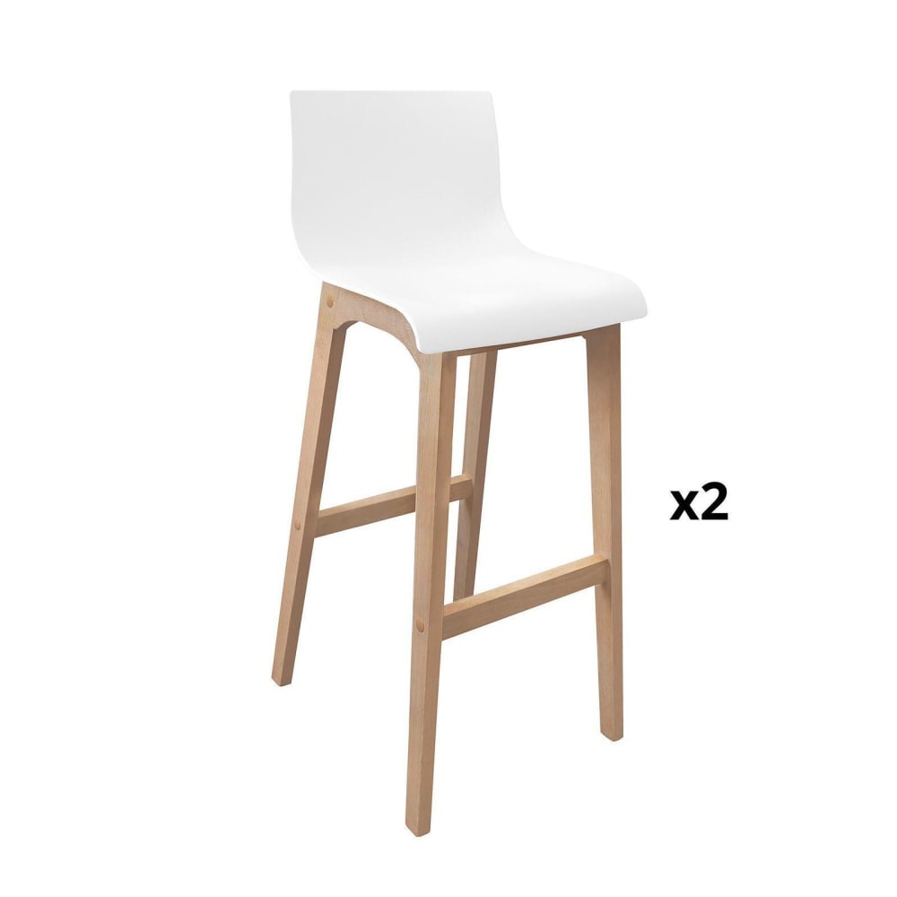 Lot de tabourets de bar en chêne et assise plastique blanche 75cm - Maisons du Monde