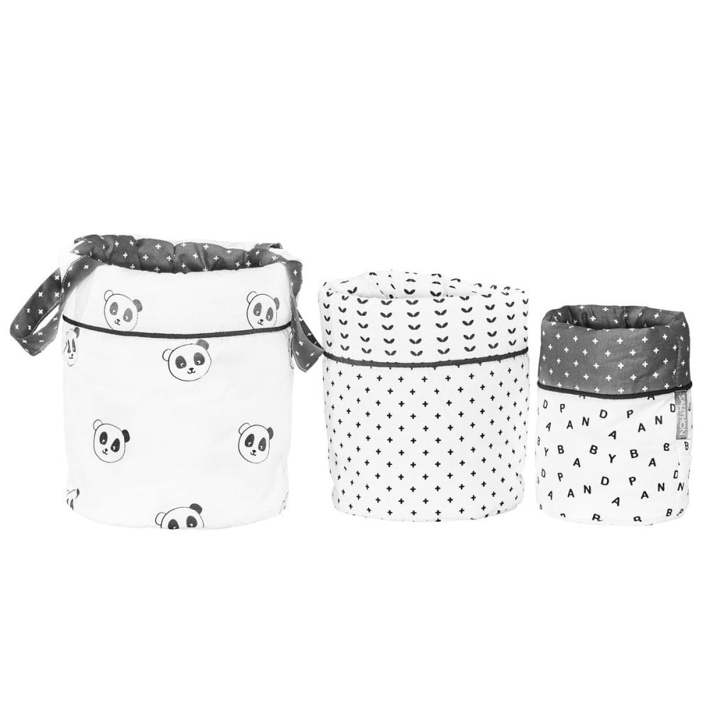 Sauthon Lot de 3 paniers de toilette panda Chao Chao (18 x 21 cm) Blanc Coton - 18x18x21cm