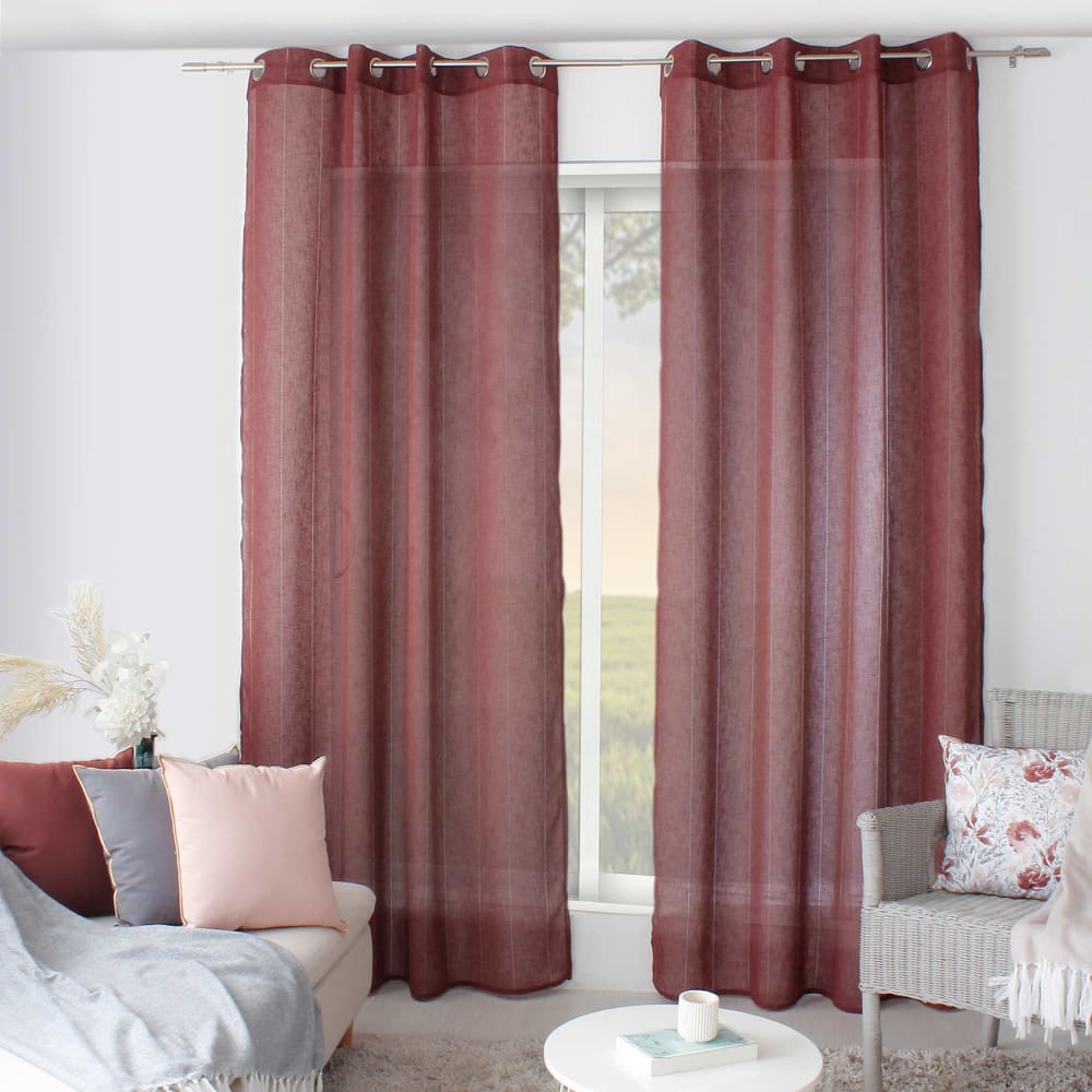 Home Maison Voilage tamisant avec jour échelle polyester grenat 240 x 140 style contemporain Rouge Pes - Polyester