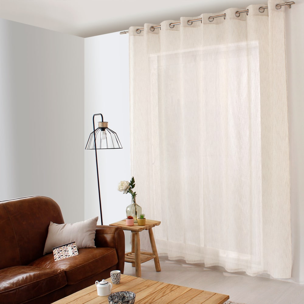 Voilage aspect lin grande largeur oeko-tex. polyester ecru 300x240 cm