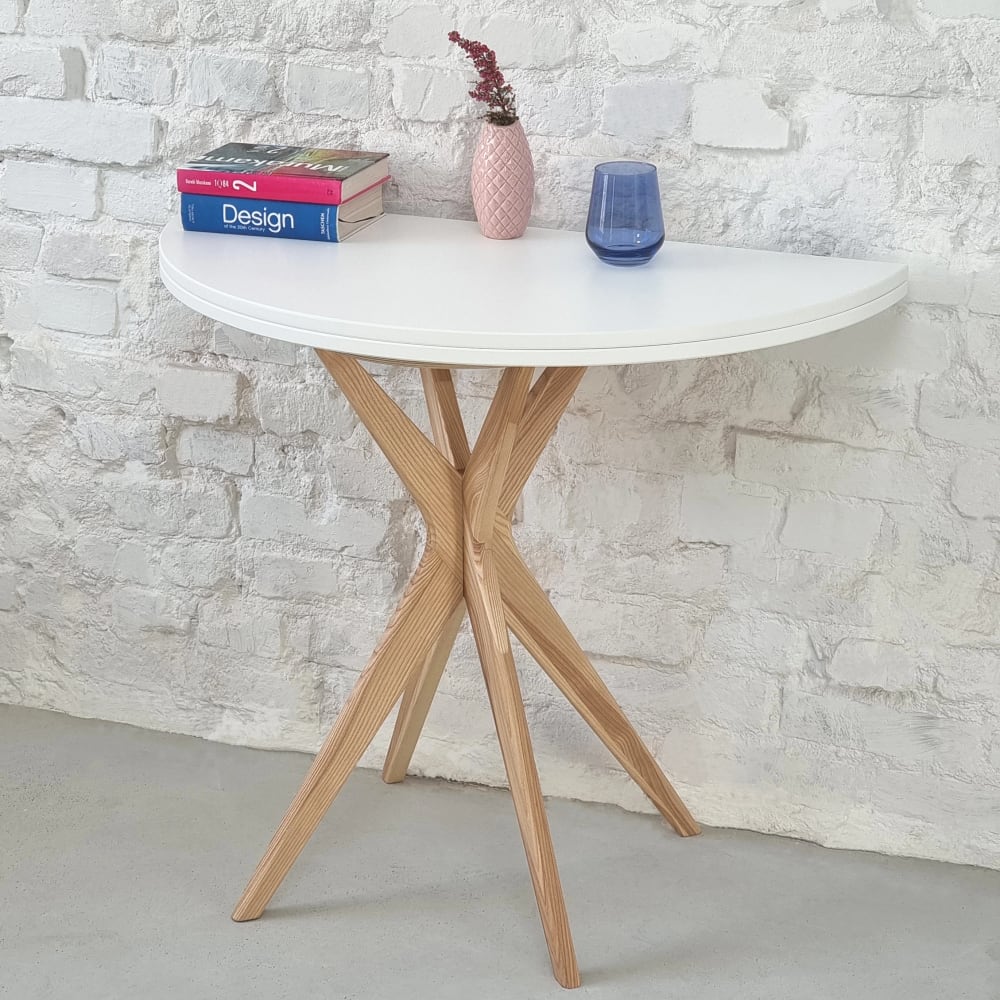 Ragaba Halbrunder Esstisch, Massivesche, MDF, Weiß style modern Weiß Holz