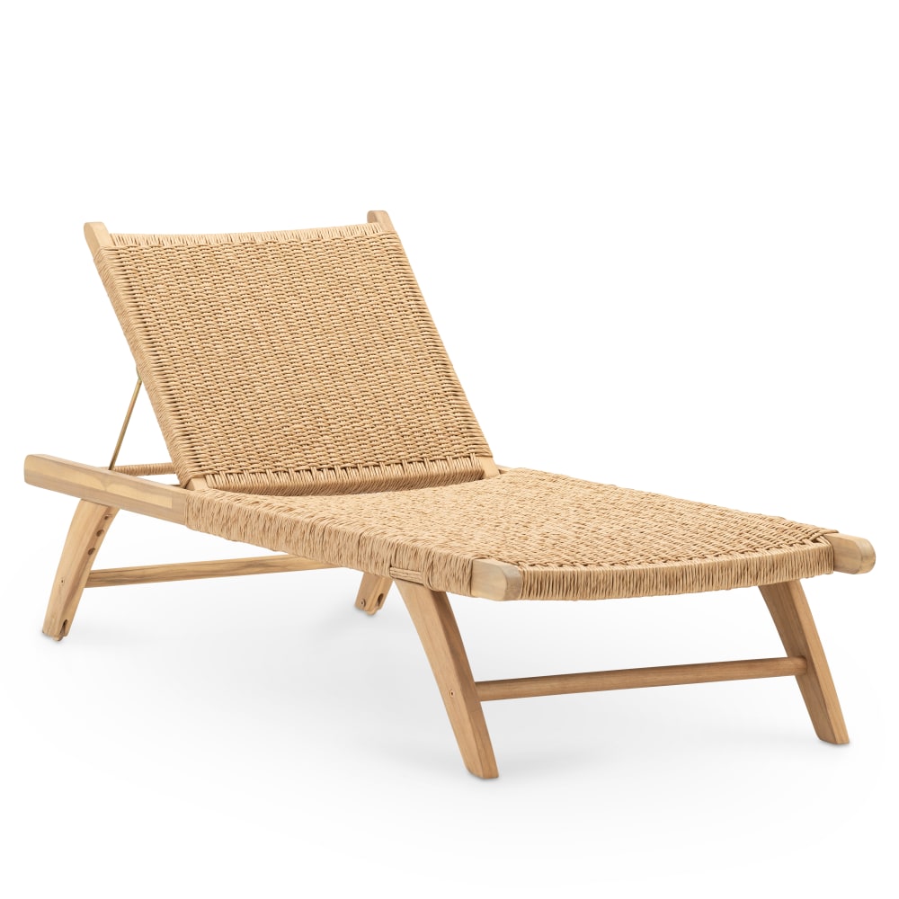 Lot de 2 chaises longues de jardin à roulettes en bois et rotin