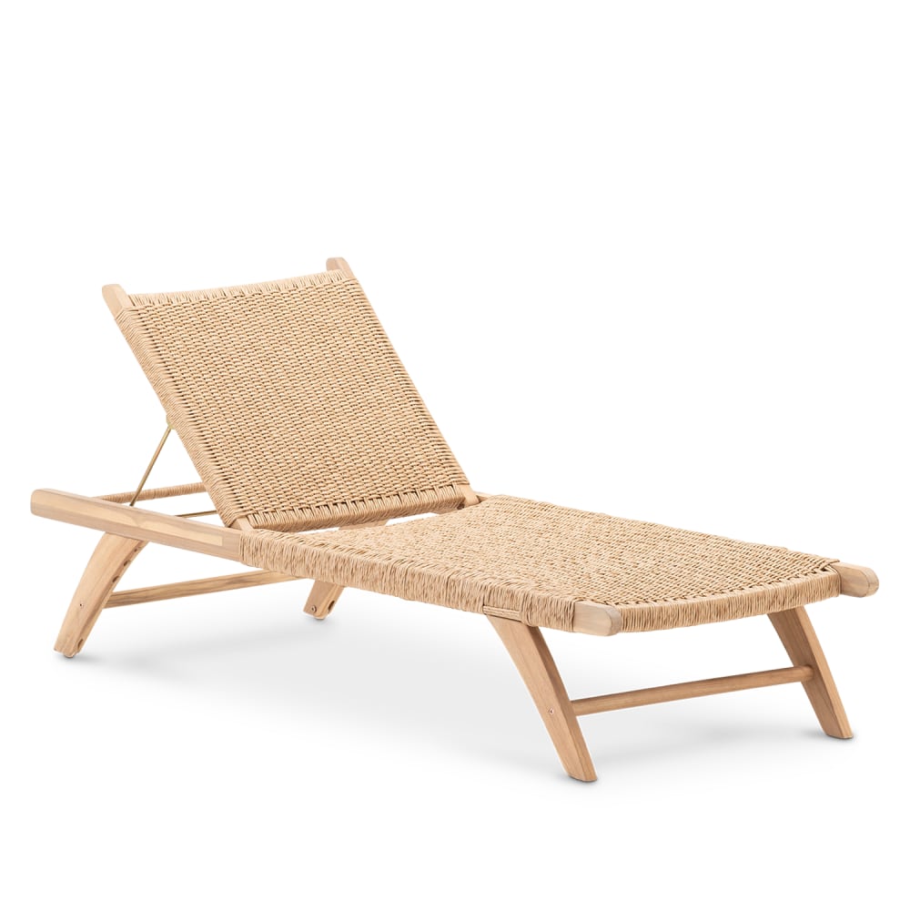 Bain de soleil de jardin à roulettes en bois et rotin synthétique