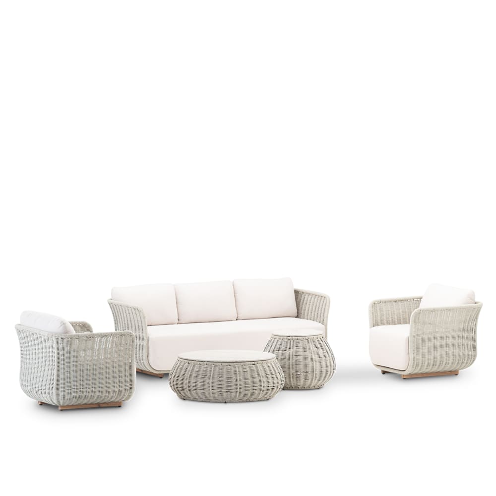 Set+de+jardin+5+places+corde+grise+avec+2+tables+rondes+en+ciment