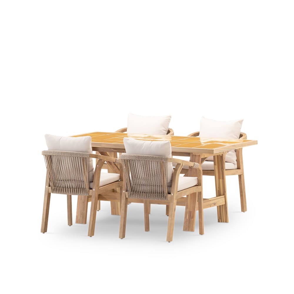 Defora Home Esszimmer Set 4 pl Senf Keramik Tisch 168x87 Gelb Holz