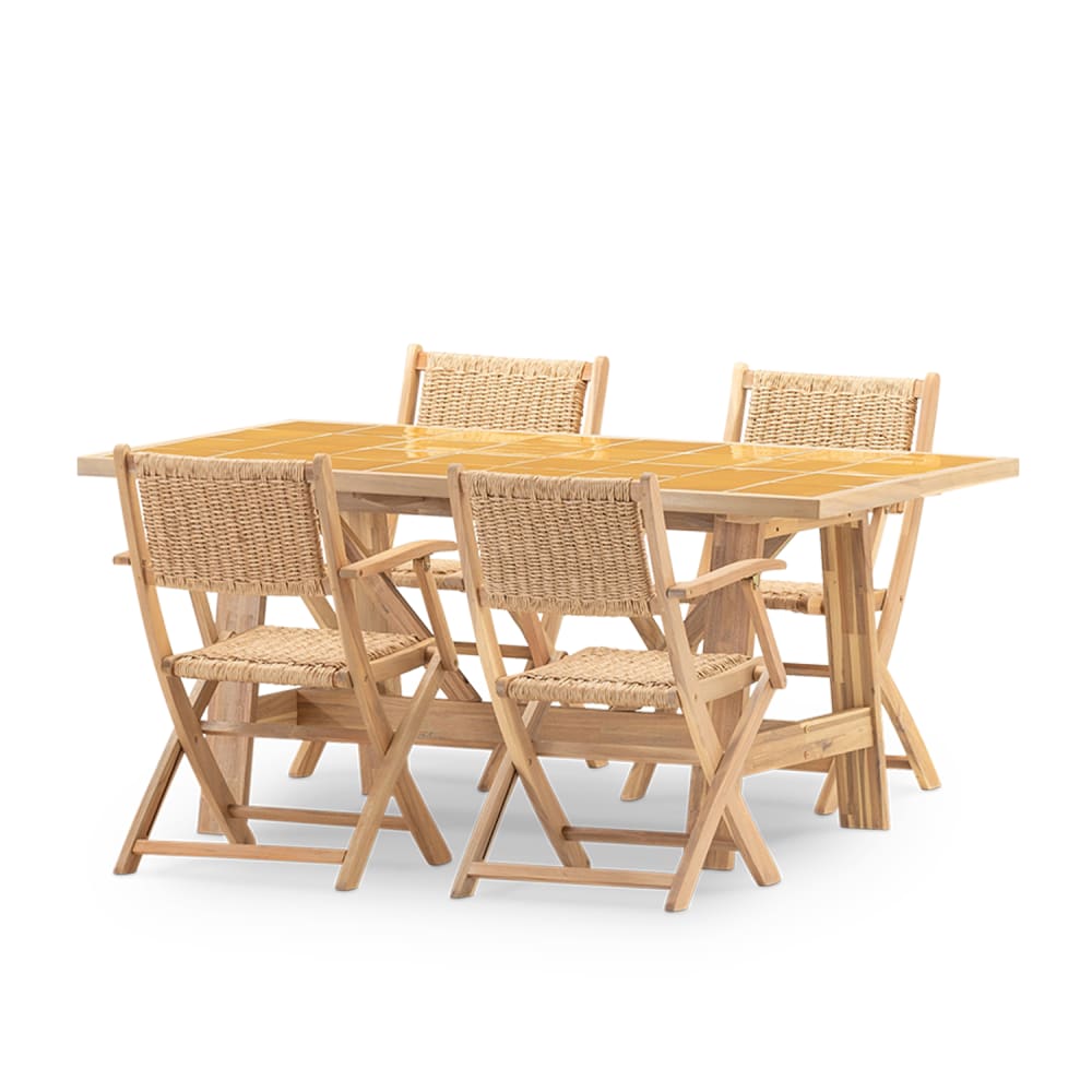 Ensemble table et chaises 4 pl céramique moutarde 168x87