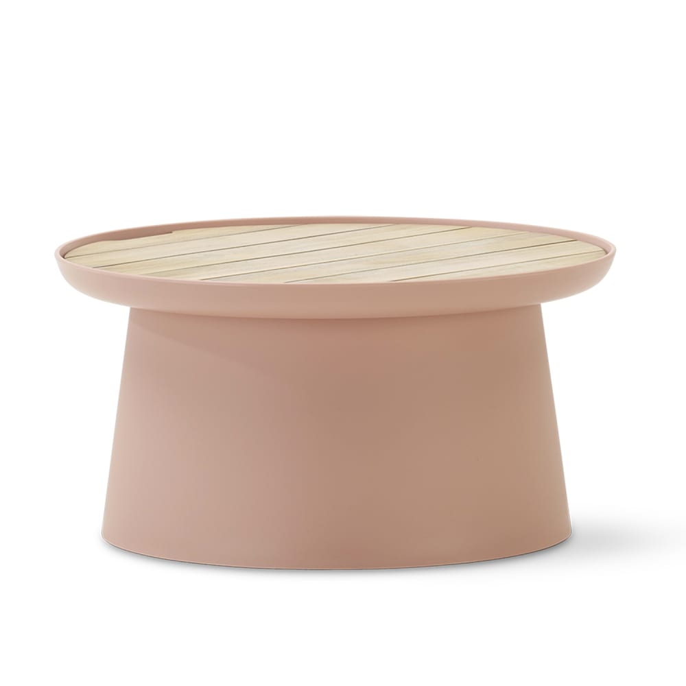 Table d'appoint ronde en polypropylène rose avec plateau en bois D70