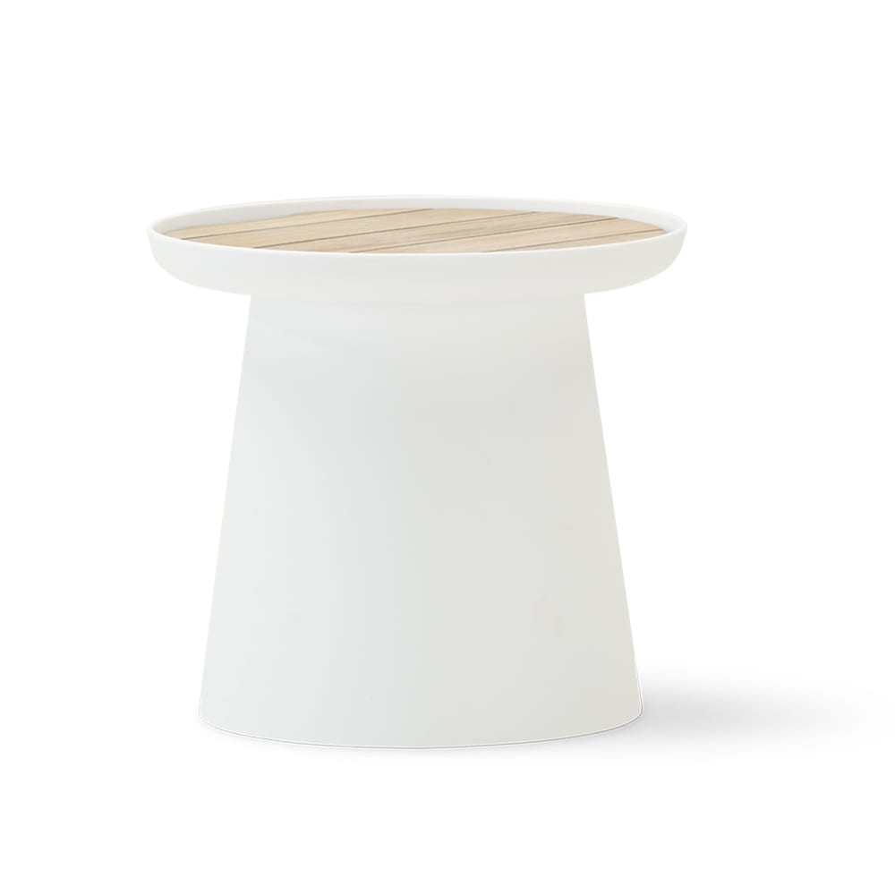 Table d'appoint ronde en polypropylène avec plateau en bois D50 blanc
