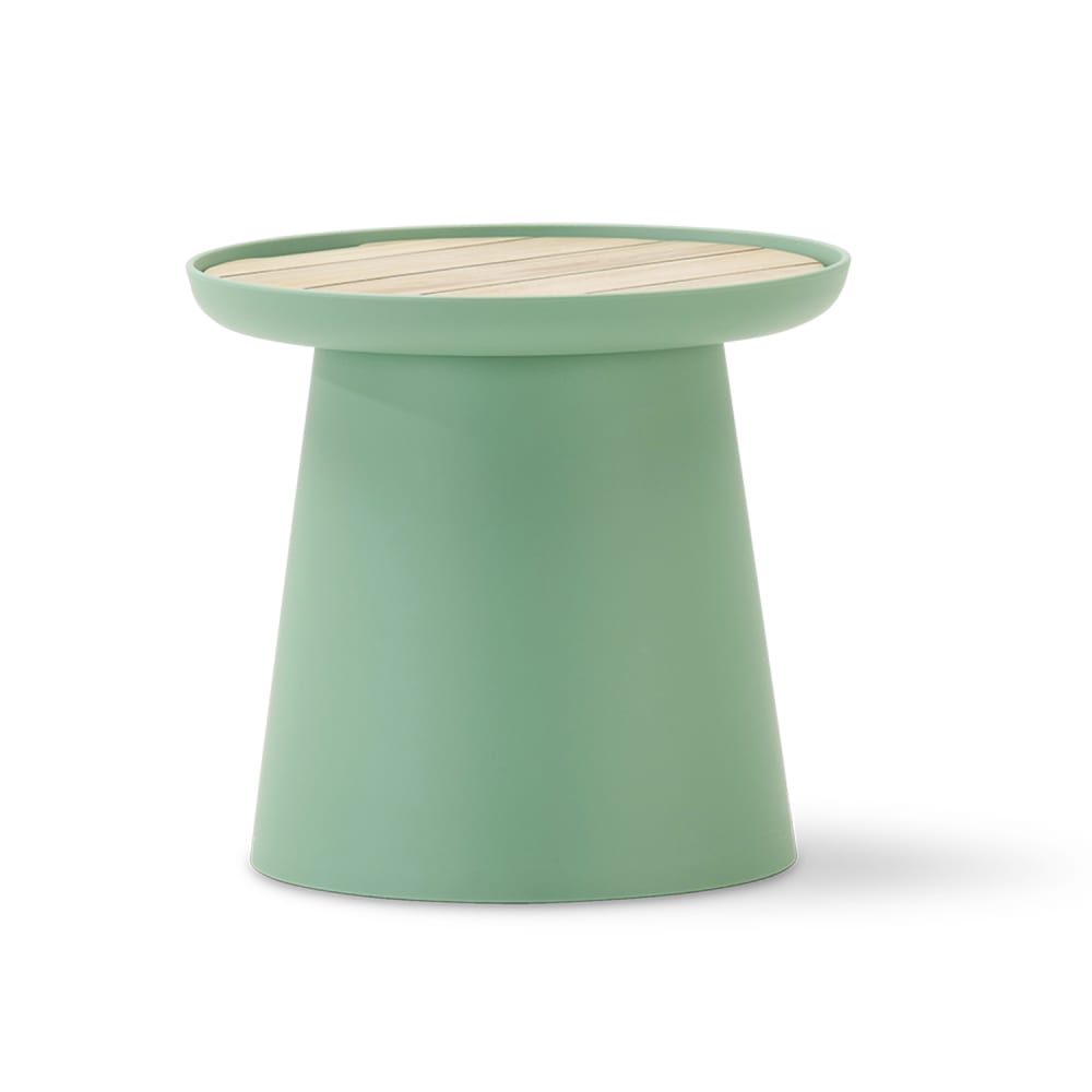 Table d'appoint ronde en polypropylène vert et bois D50