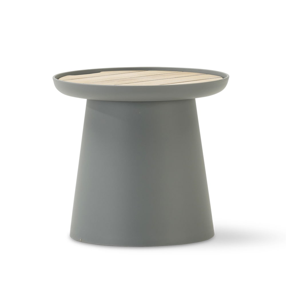 Table d'appoint ronde en polypropylène gris avec plateau en bois D50
