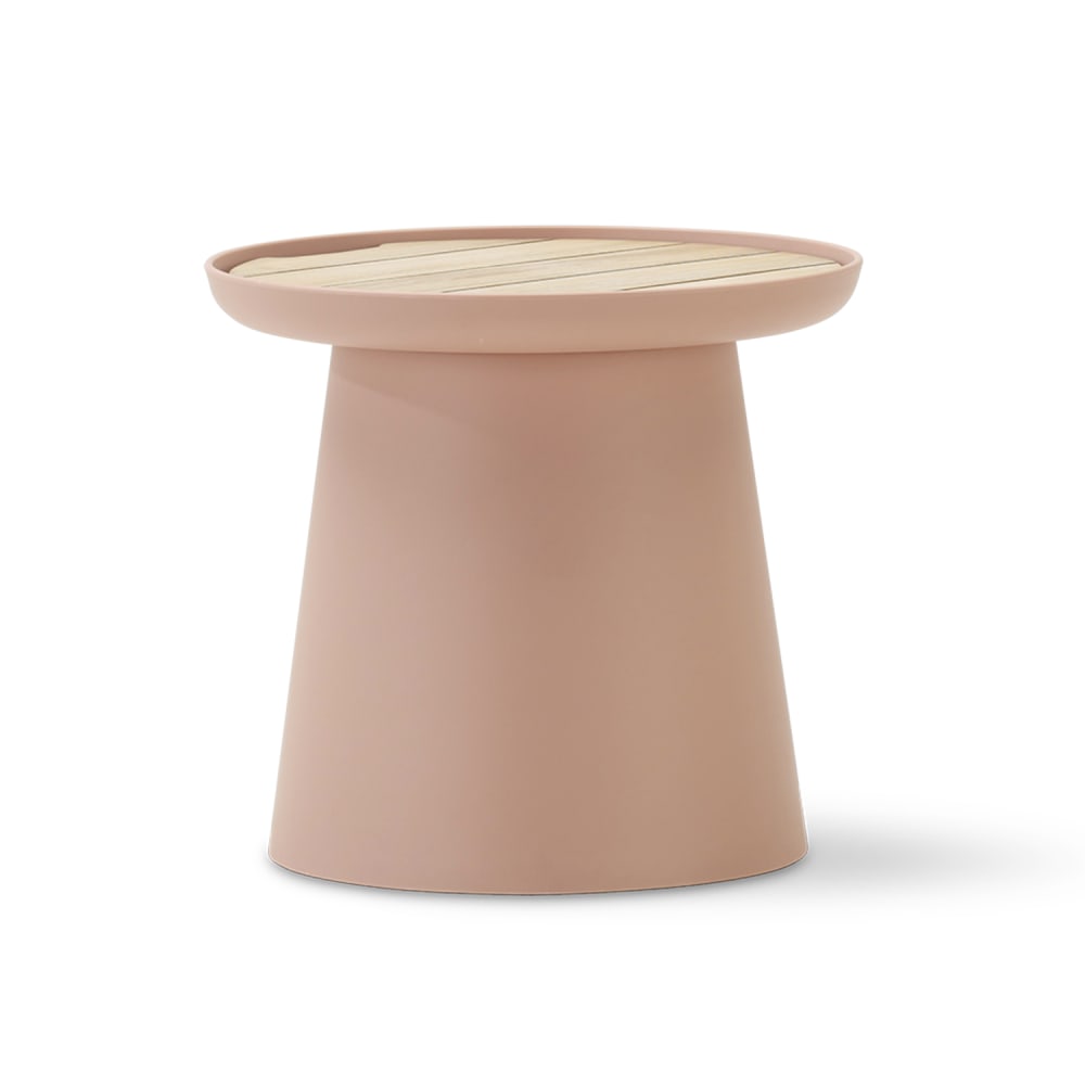 Table d'appoint ronde en polypropylène rose plateau en bois D50