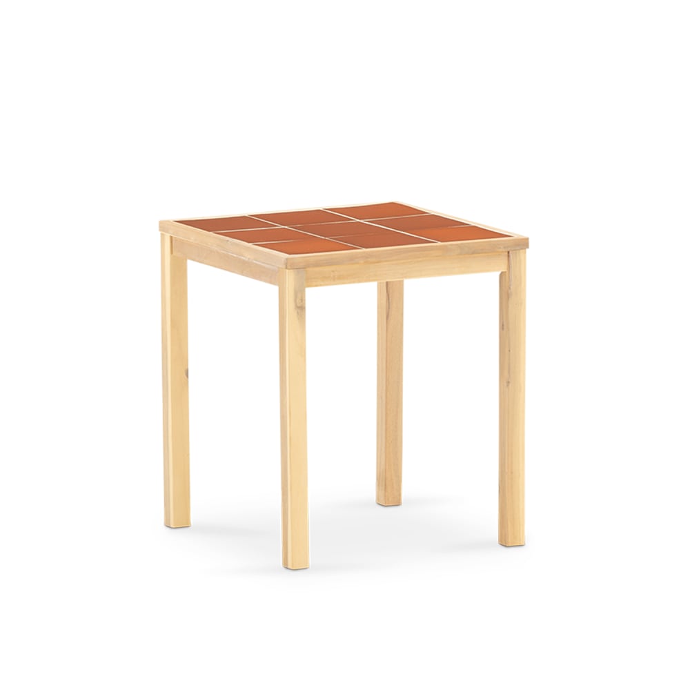 Table de jardin en bois et céramique terre cuite 65x65