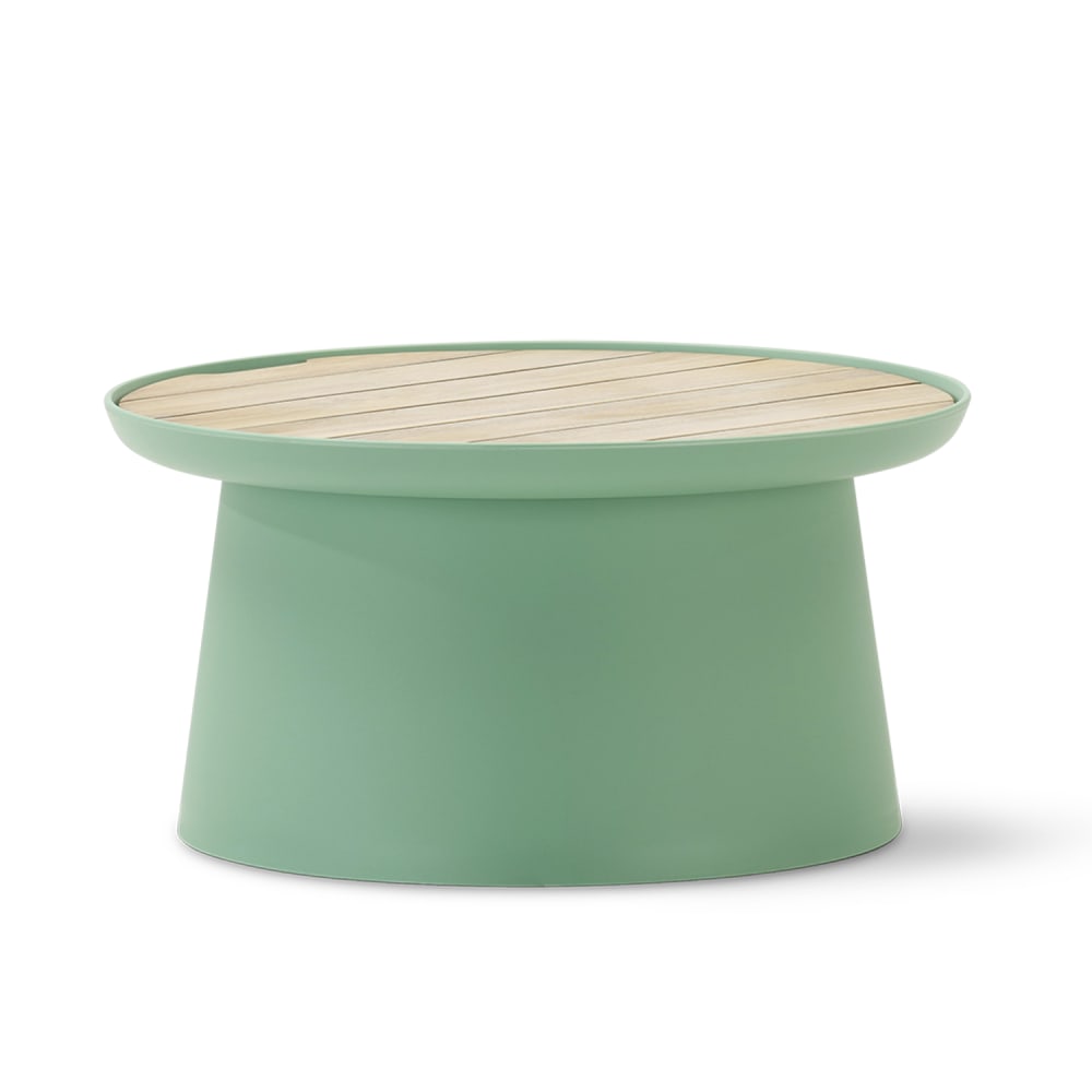 Table d'appoint ronde en polypropylène vert et plateau en bois D70