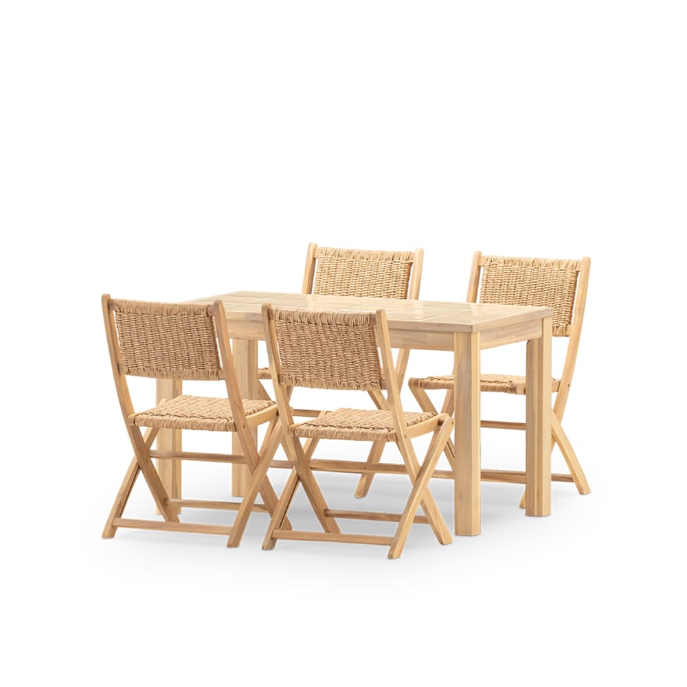 Defora Home Esszimmergarnitur 4 pl Keramik Tisch beige 125x65 - Holz