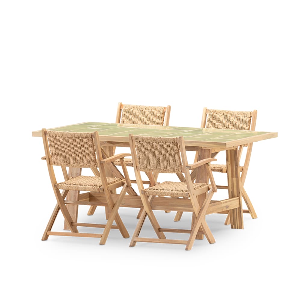 Set de repas 4pl table céramique vert clair 168x87