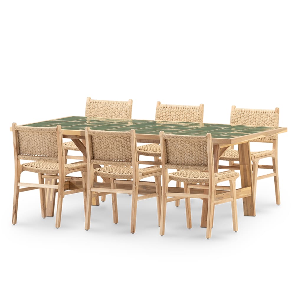 Set repas 6 pl table céramique verte 205x105